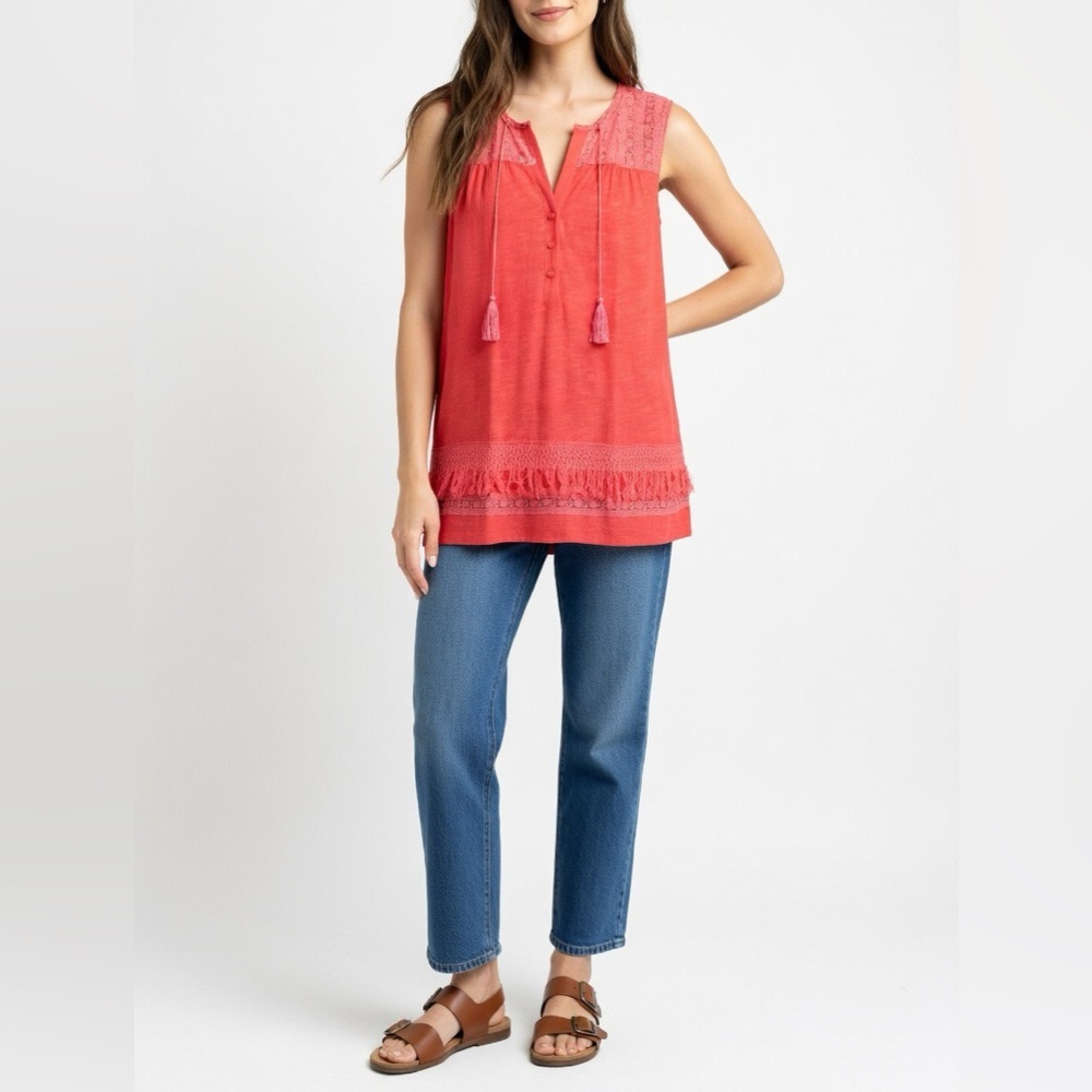 LEALLO Lace Tassel Tank Top in Rose – Size Large – NWT